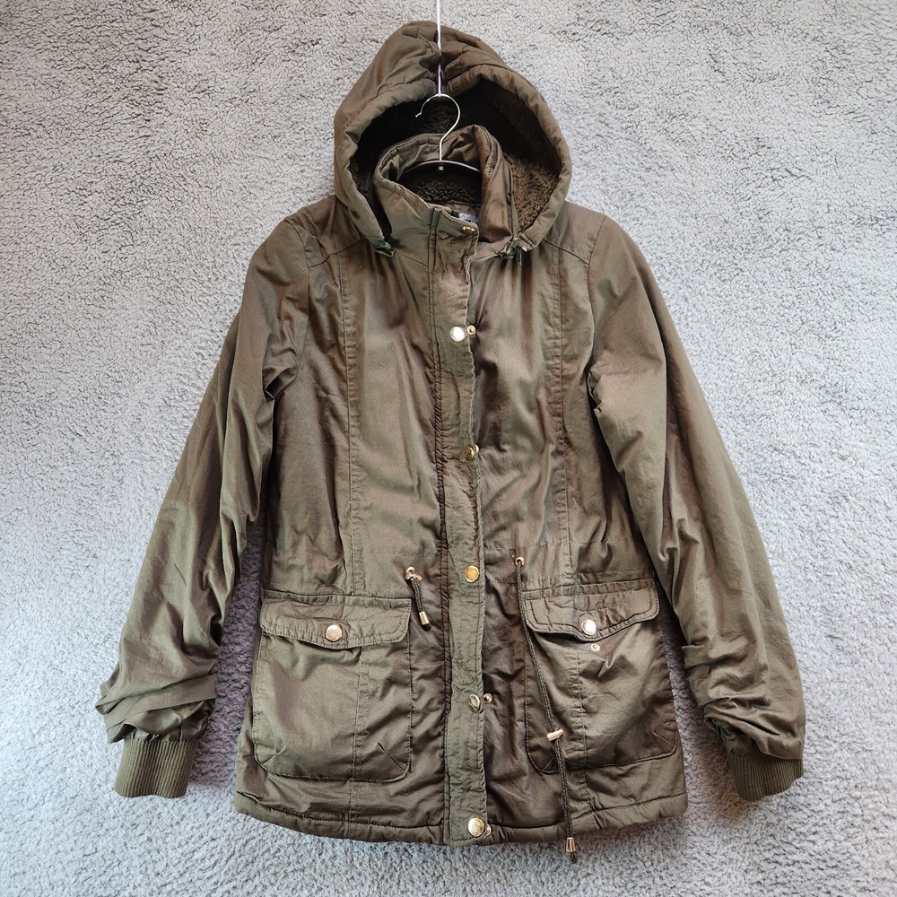 YMI Jacket Women's Medium Green Brown Cotton Fleece Lined Hooded Full Zip Winter